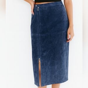 Escalade Vintage Style Leather Feminine Midi Boho Minimalist Blue Skirt Size 14
